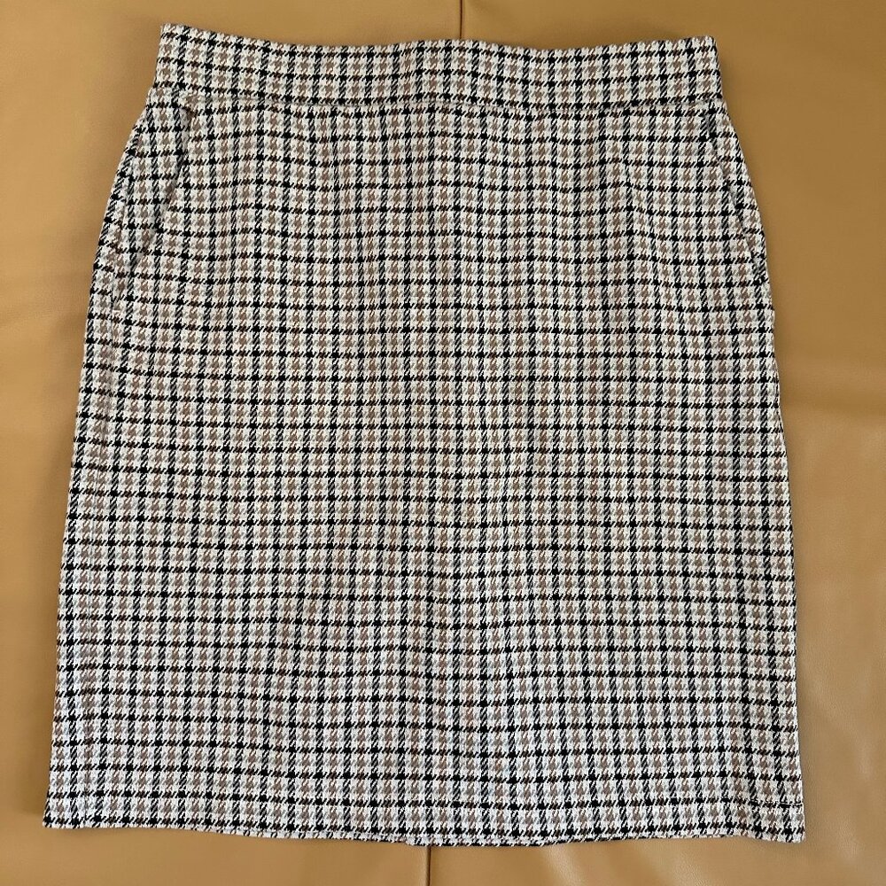 Lands End NWOT Women's Petite Sport Knit Pencil Skirt IVORY DISTRICT CHECK Size